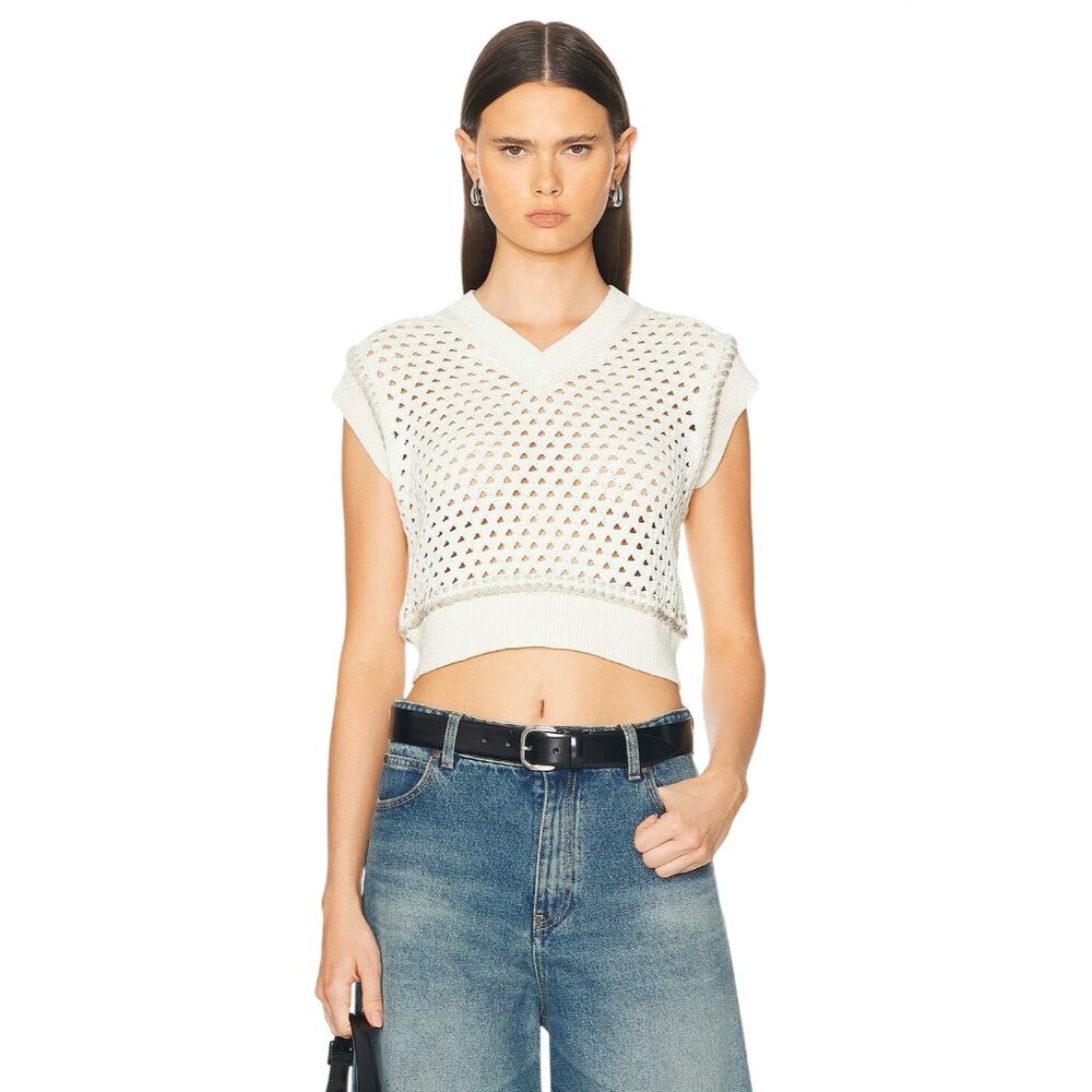 Guest In Residence Mesh Crop Vest in Cream Small New Womens Knit Tank Top